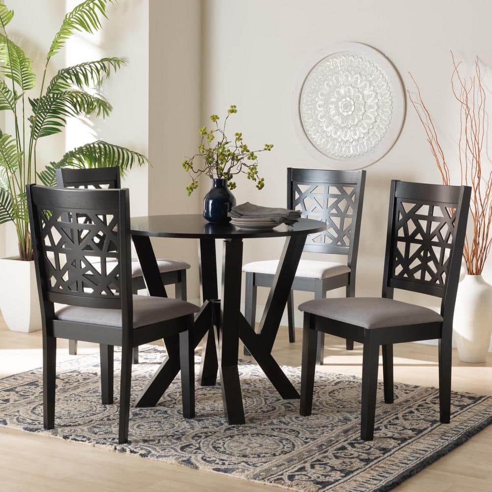 Baxton Studio Felice 5-Piece Grey and Dark Brown Wood Top Dining Set ...