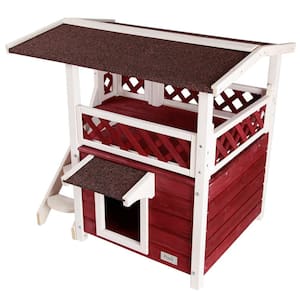 Cat House for Outdoor Cats Weatherproof with Escape Door in Red