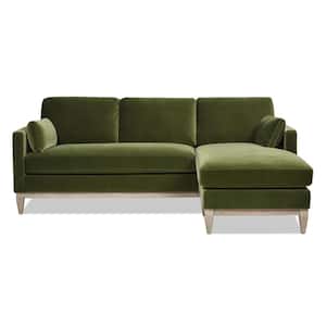 Knox 89 in. Square Arm 2-Piece Performance Velvet L-Shaped Living Room Sectional Sofa Couch in. Olive Green