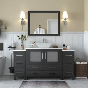 Ravenna 60 in. W Bathroom Vanity in Espresso with Single Basin in White Engineered Marble Top and Mirror