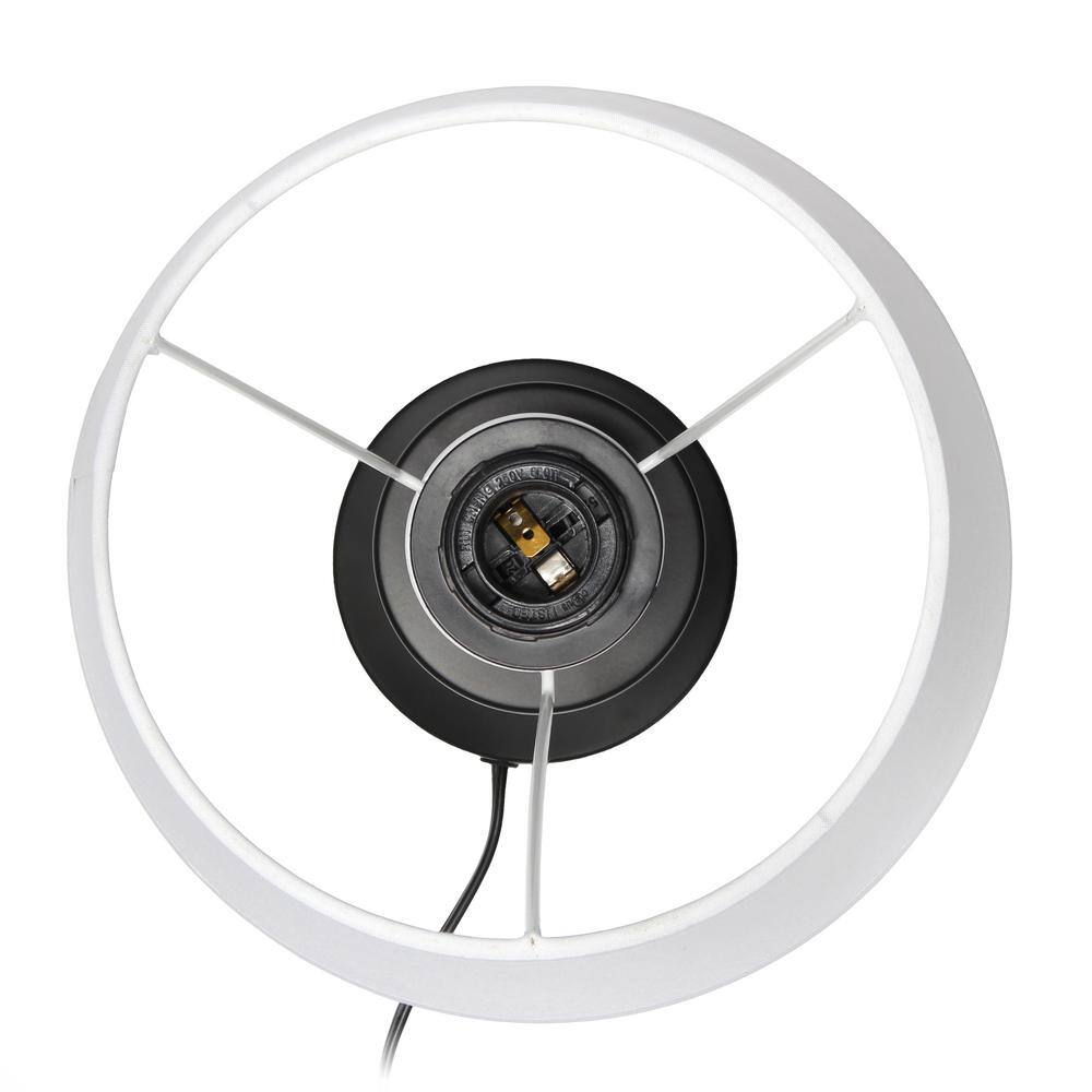 Black Metal and Clear Glass Table Lamp with White Fabric Shade