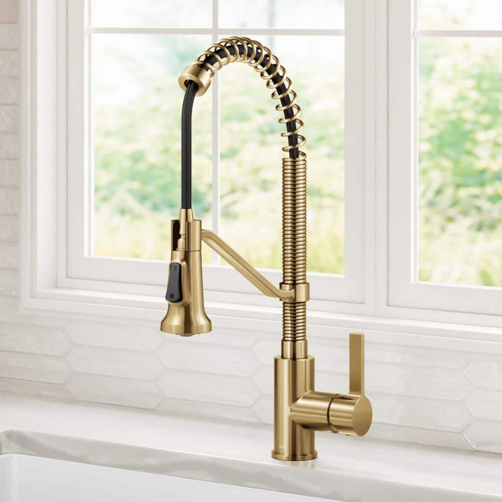 Britt Brushed Brass Pull-down Kitchen Faucet with Spray