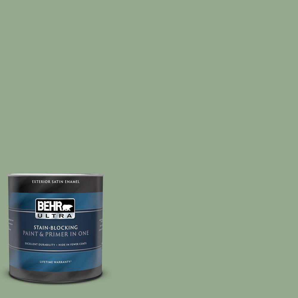 BEHR ULTRA 1 qt. PPU1105 Pesto Green Satin Enamel Exterior Paint and
