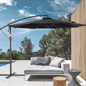 10 ft. Outdoor Patio Umbrella, Round Canopy Cantilever Umbrella With LED for Villa Gardens, Lawns and Yard, Black