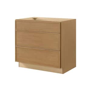 Leyton 36 in. W x 24 in. D x 34.5 in. H Ready to Assemble Plywood Slim Shaker Drawer Base Kitchen Cabinet in White Oak