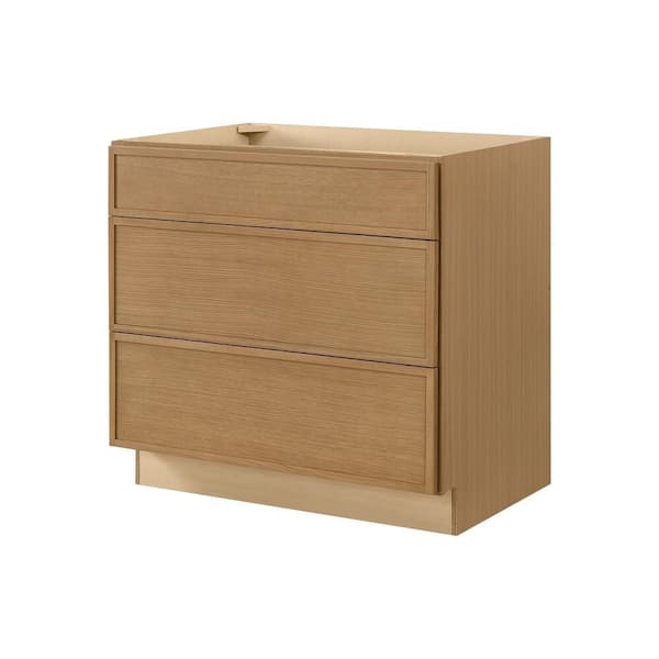 Leyton 36 in. W x 24 in. D x 34.5 in. H Ready to Assemble Plywood Slim Shaker Drawer Base Kitchen Cabinet in White Oak