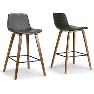 26 in. Alyn Modern Brown with Walnut plywood Legs and Metal Footrest Bar Stool (Set of 2)