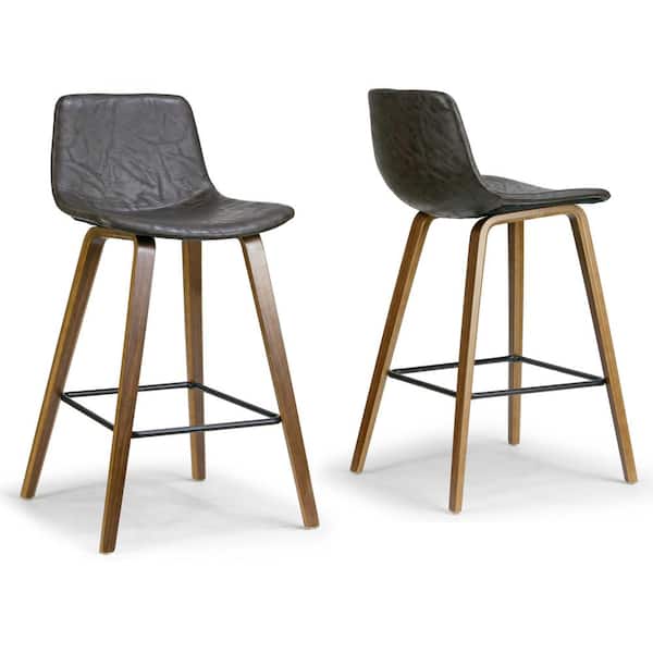 Glamour Home 26 in. Alyn Modern Brown with Walnut plywood Legs and Metal Footrest Bar Stool (Set of 2)