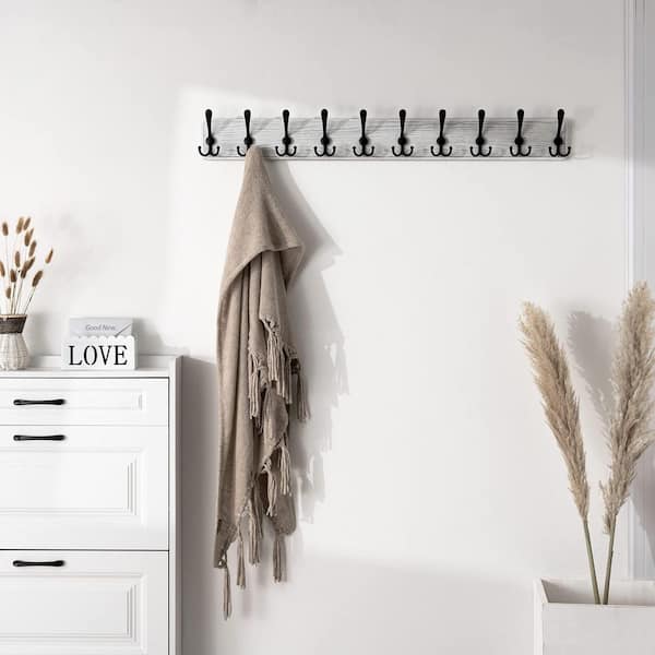 38.6 in. Wall Mounted Coat Rack with 10-Triple Hooks, Heavy Duty Rustic Coat Hooks for Clothes, Jacket, Hat, White