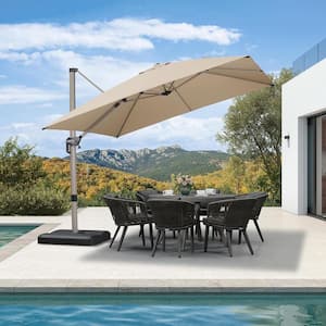 10 ft. Square Outdoor Patio Cantilever Umbrella Light Champagne Aluminum Offset 360° Rotation Umbrella in Beige