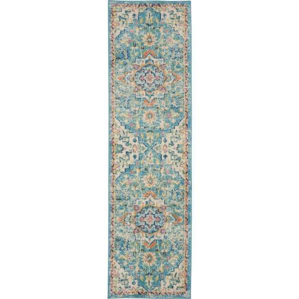 Nourison Passion Ivory/Light Blue 2 ft. x 6 ft. Persian Modern Transitional Kitchen Runner Area Rug