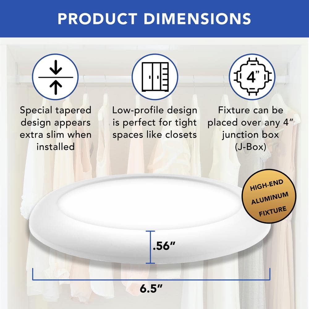 Ultra Slim 6.5" White Aluminum LED Flush Mount Ceiling Light, 3000K