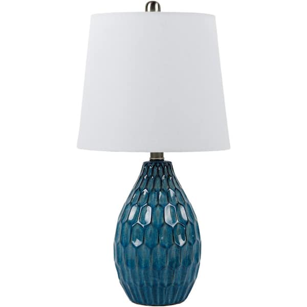 Artistic Weavers Purcell 21.5 in. Blue Indoor Table Lamp with White Barrel Shaped Shade