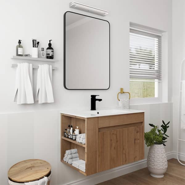 24 Modern Stylish Bathroom Vanity with Porcelain Sink and Open Shelves,White - ModernLuxe