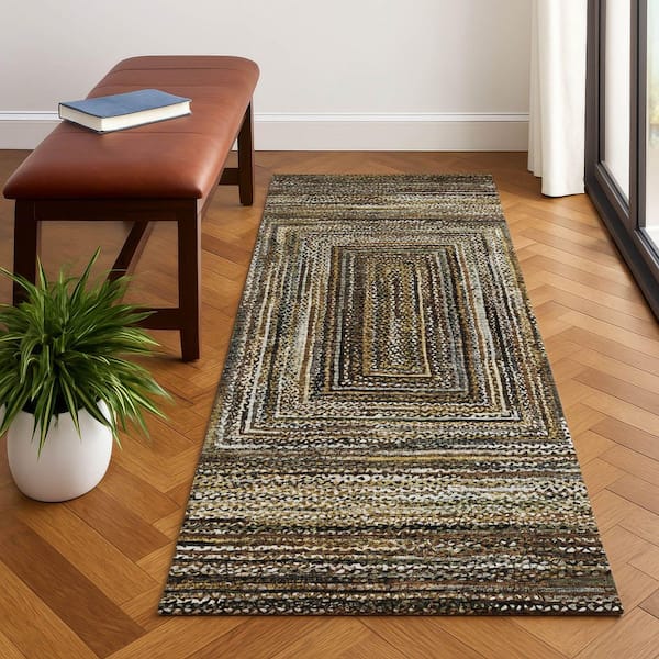 Mayfield Premium Machine Washable Abstract AMF1725 Brown 2 ft. 3 in. x 7 ft. 6 in. Runner Rug