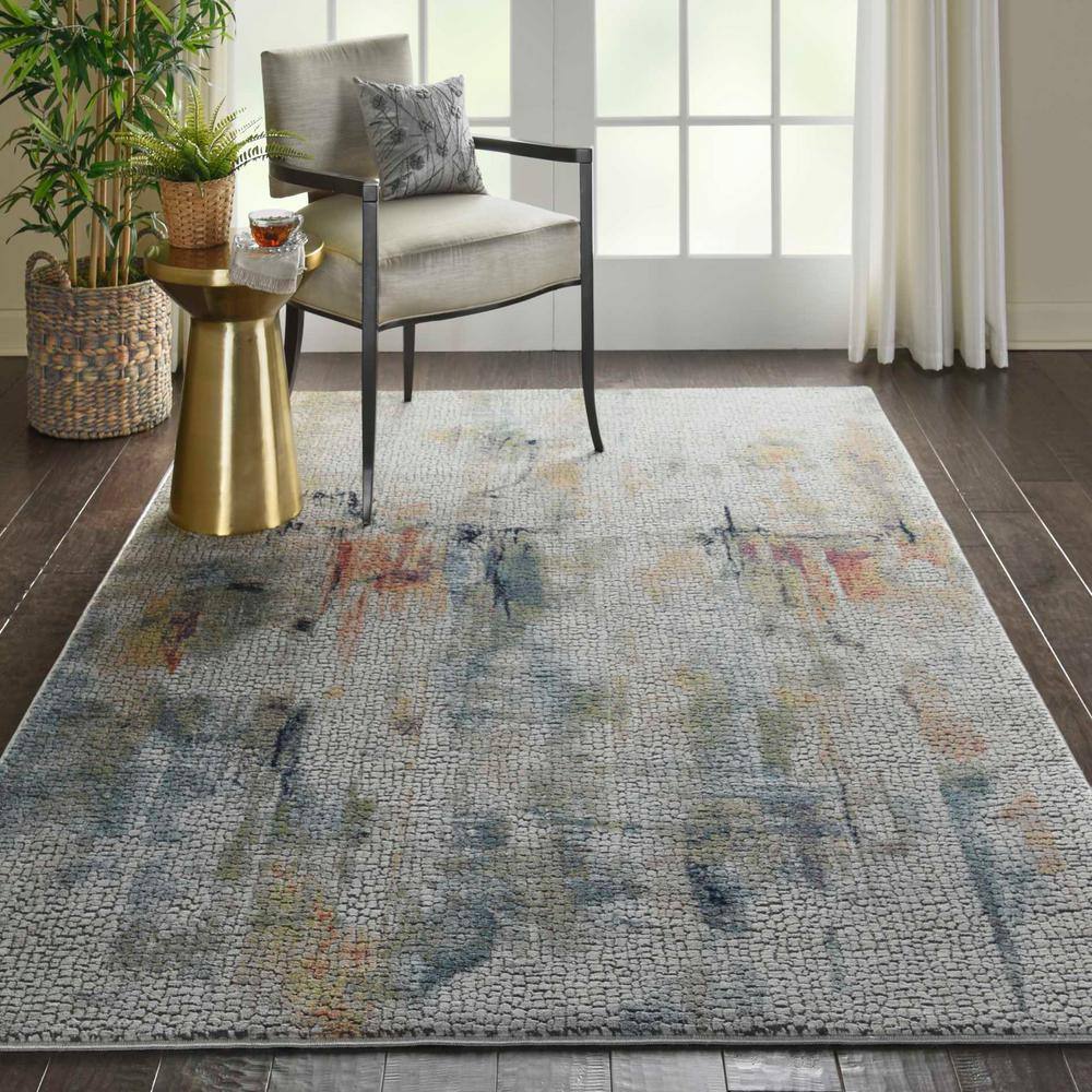 Abstract Ivory and Multicolor Silky Texture 4' x 6' Synthetic Rug