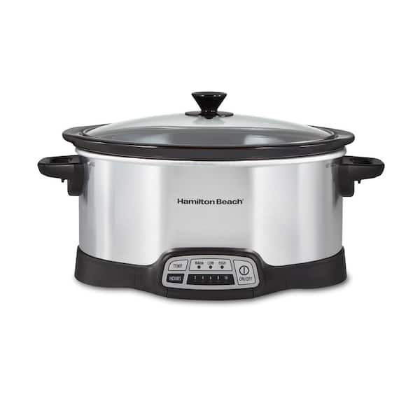 Hamilton Beach 6-Quart Black Oval Slow Cooker with Handles, Stay