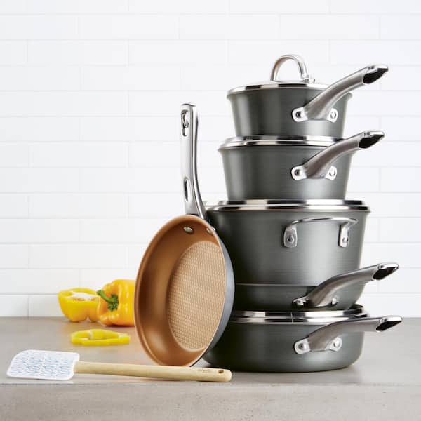 Ayesha Curry Home Collection 11-Piece Hard-Anodized Aluminum Nonstick Cookware  Set in Charcoal Gray 80290 - The Home Depot