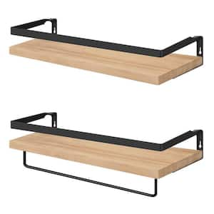 16.53 in. W x 5.83 in. D x 4.52 in. H Natural Wood Wall Mount Bathroom Set of 2 Shelves with Removable Towel Bar