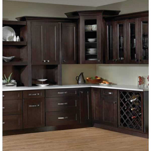 Krosswood Doors Espresso Plywood Shaker, Corner Sink Kitchen Cabinet Base