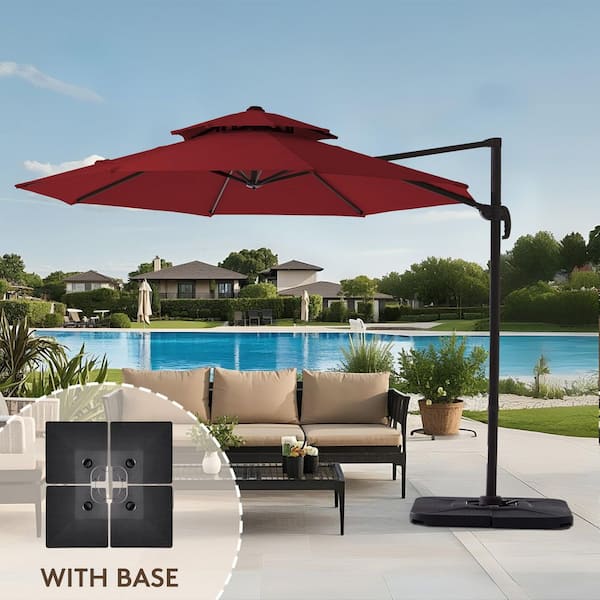 JEAREY 11 ft. Round Patio Cantilever Umbrella With Cover in Red