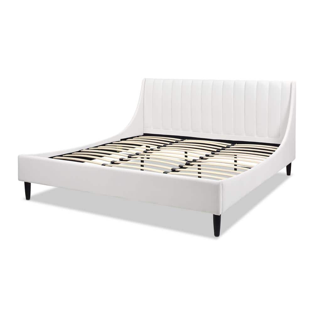 Aspen Cloud White Velvet King Platform Bed with Tufted Headboard