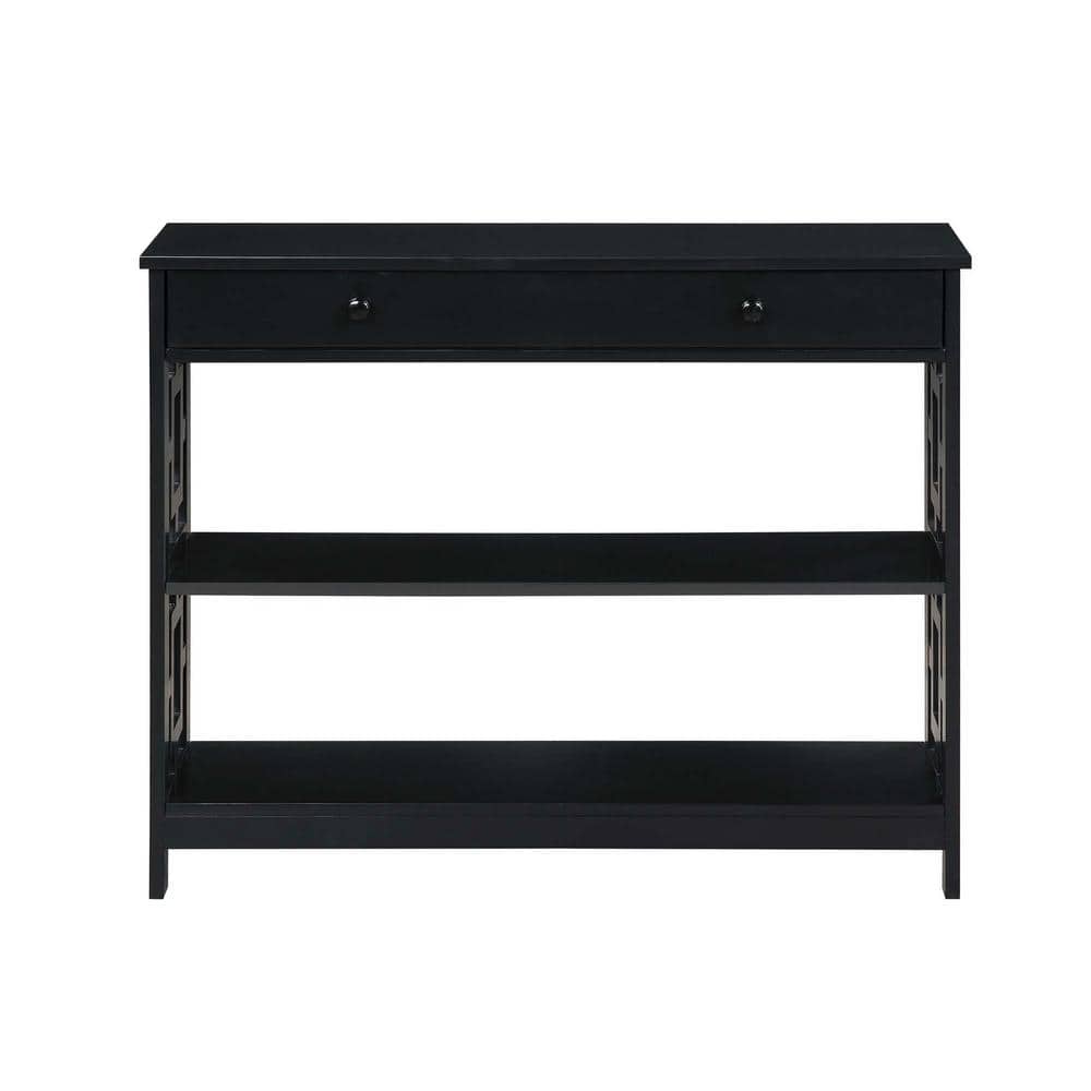 Modern Black Wood Console Table with Storage and Shelves