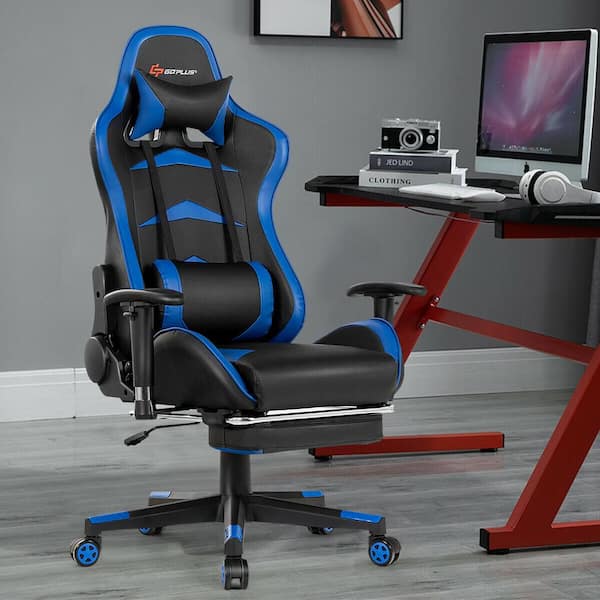 Costway Office Computer Desk Chair Gaming Chair Adjustable Swivel  w/Footrest Blue