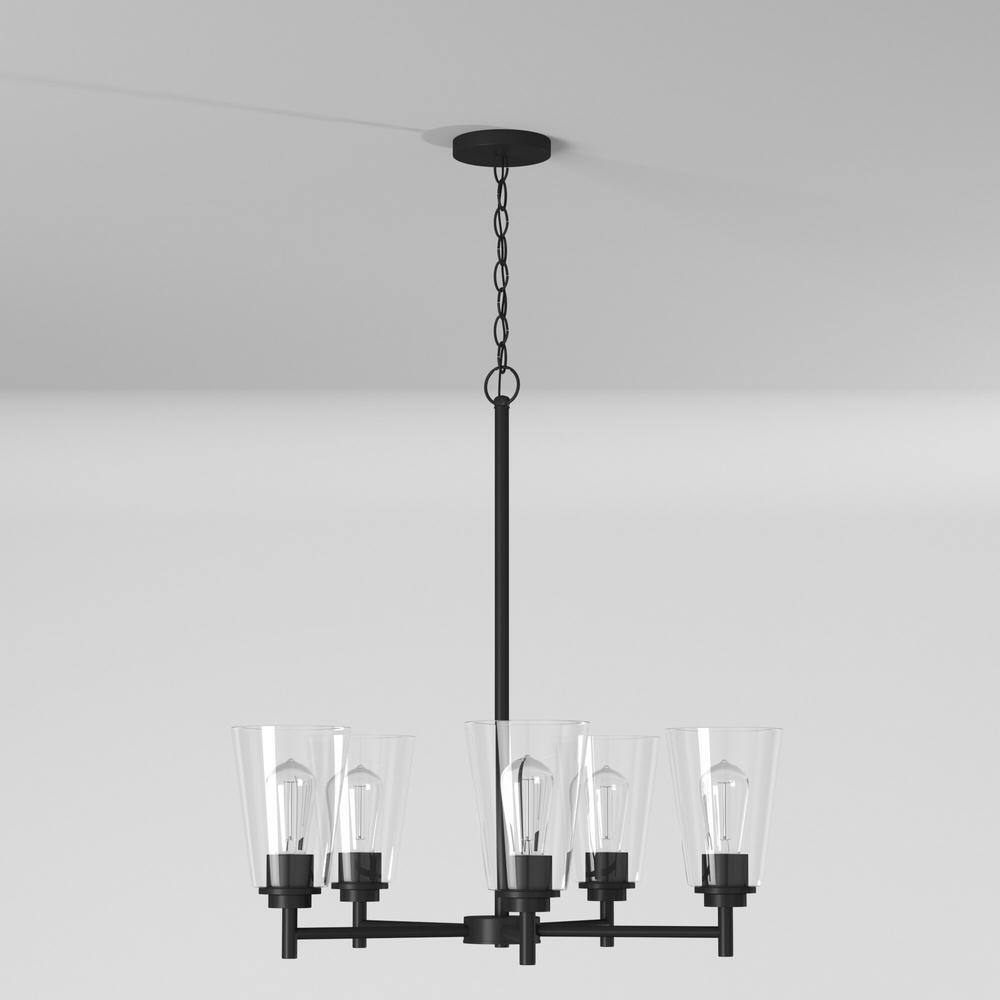 Westin Matte Black Five-Light Chandelier with Clear Glass Shades