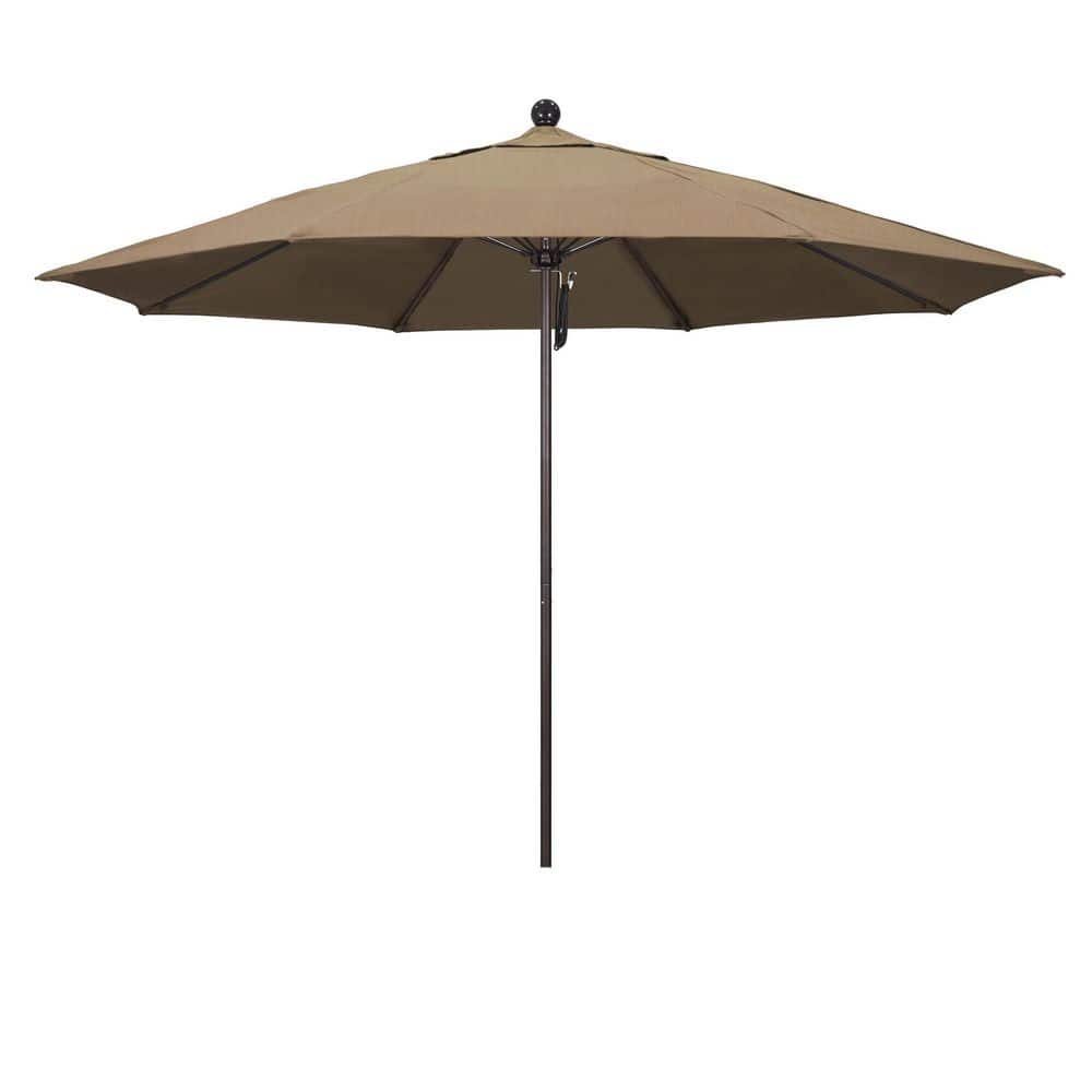 11 ft. Bronze Aluminum Market Patio Umbrella with Fiberglass Ribs Pulley Lift in Heather Beige Sunbrella price history on PriceWatchPro