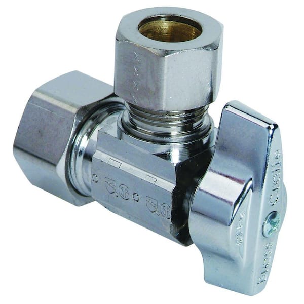 BrassCraft 1/2 in. Nominal Compression Inlet x 1/2 in. O.D. Compression Outlet Brass 1/4-Turn Angle Ball Valve (5-Pack)