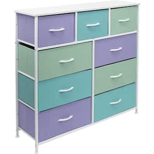 39.5 in. L x 11.5 in. W x 39.5 in. H 9-Drawer Multi Pastel color metal Frame Dresser Wood Top Easy Pull Fabric Bins