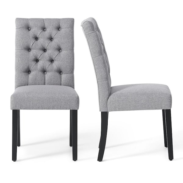 NINA Button Tufted Back Gray Linen Upholstered Dining Side Chair (Set of 2)