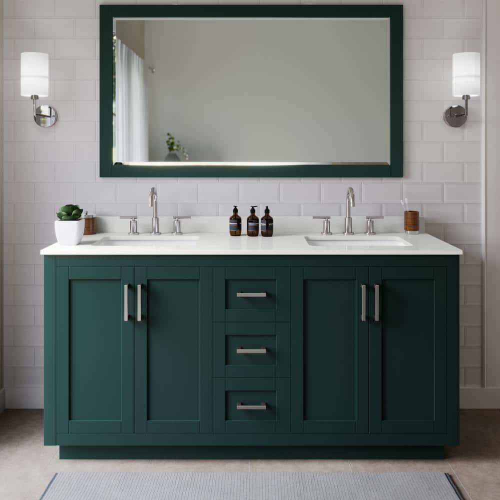 Miranda 66 in. W x 22 in. D x 33.75 in. H Double Bath Vanity in Green with White Quartz Top price history on PriceWatchPro