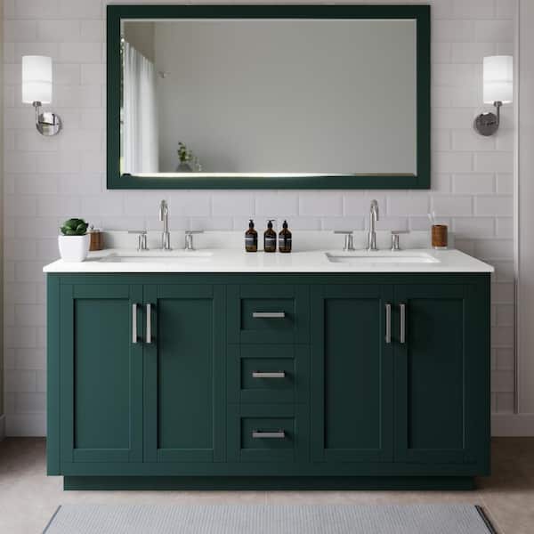 Wyndham Collection Miranda 66 in. W x 22 in. D x 33.75 in. H Double Bath Vanity in Green with White Quartz Top