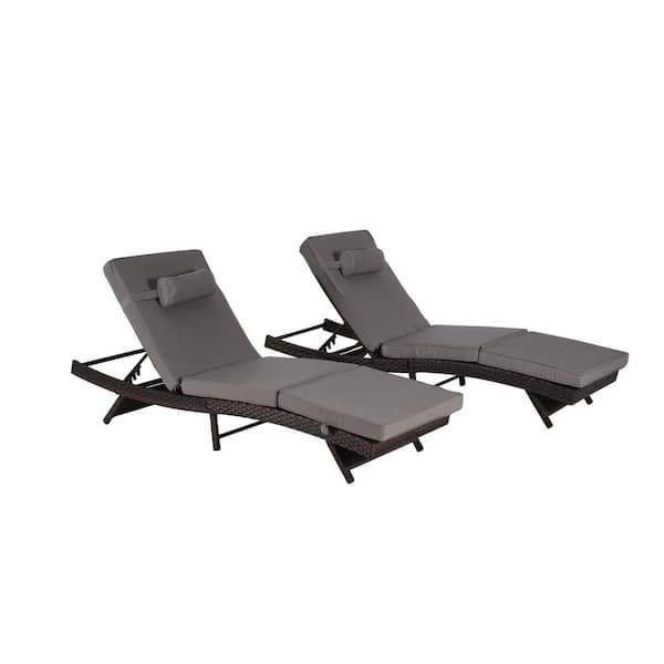 SereneVita Wicker Outdoor Chaise Lounge with Dark Gray Cushions,Pool Lounge Chairs Set of 2, Lounge Chairs with Adjustable Backrest