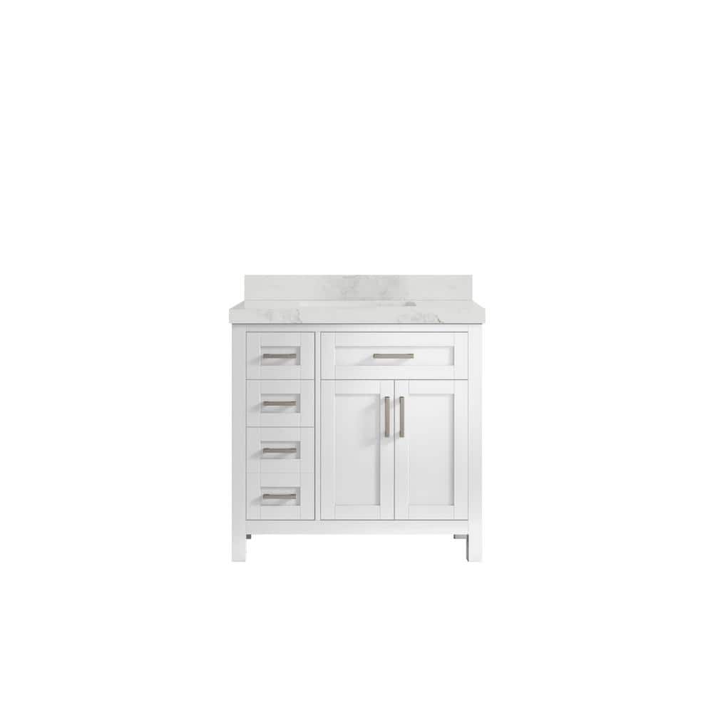 Cambridge 36 in. W x 22 in. D x 36 in. H Center Sink Bath Vanityin White with 2 in. Calacatta Nuvo Quartz Top price history on PriceWatchPro