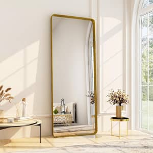 21 in. W x 64 in. H Rectangular Modern Gold Aluminum Framed Rounded Full Length Mirror