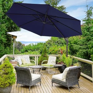 10 ft. Round 360-Degree Rotation Cantilever Offset Outdoor Patio Umbrella in Navy Blue