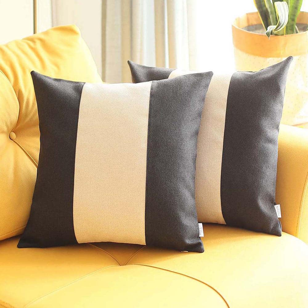 Handcrafted Black and Ivory Polyester Euro Throw Pillow Covers, 18 x 18 in, Set of 2
