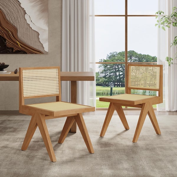 CHRISTOPHER KNIGHT HOME Jett Village Natural Cane and Solid Wood Frame Dining Chairs Side Chairs, Straight Legs (Set of 2)