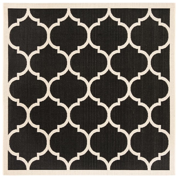 SAFAVIEH Courtyard Black/Beige 7 ft. x 7 ft. Moroccan Geometric Indoor/Outdoor Patio  Square Area Rug
