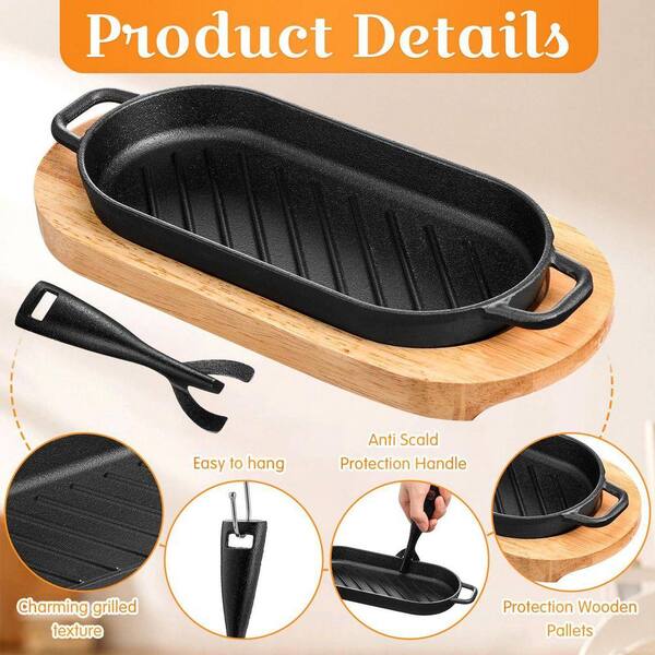 JFVKAF 4-Piece Cast Iron Sizzling Fajita Skillet Pan Set with