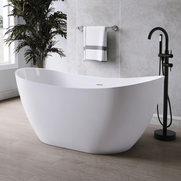 60 in. x 29 in. Acrylic Flatbottom Freestanding Soaking Bathtub in White