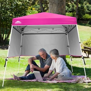 8 ft. x 8 ft. Pink Portable Outdoor Pop Up Aluminum Frame Slant Leg Canopy with Adjustable Sidewalls and Backpack Bag
