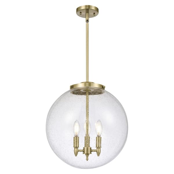 Beacon 60-Watt 3-Light Antique Brass Shaded Mini Pendant Light with Seeded Glass Shade