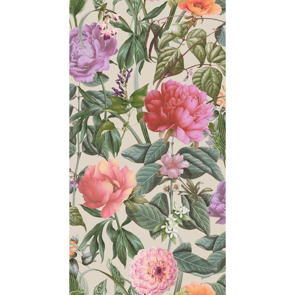 Floral Botanical Paradise Textured Wallpaper in White and Pink