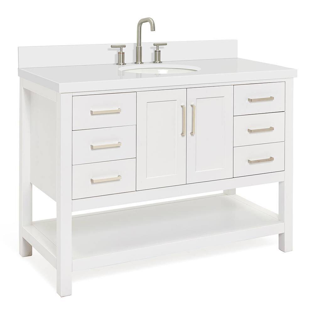 Magnolia 49" White Solid Wood Single Bathroom Vanity with Quartz Top