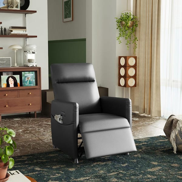 Boyle Modern Black Upholstered Faux Leather Power Lift Recliner Chair with Adjustable Footrest & Backrest
