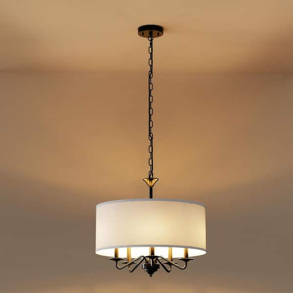 20 in. 5-Light Black Empire Chandelier with Fabric Shades for Home Lighting